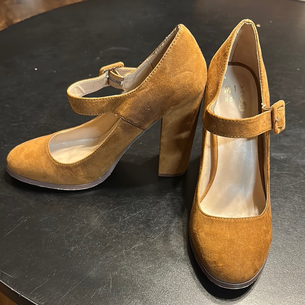 Women's Tan Suede Mary Jane Heels